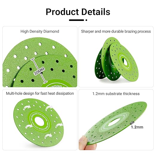 LOZLIN 3PCS 115MM Vacuum Brazed Ultra-Thin Multi-Pore Flat Abrasive Sheet Disc for Porcelain Glass Ceramic Tile Granite Marble Diamond Saw Blade