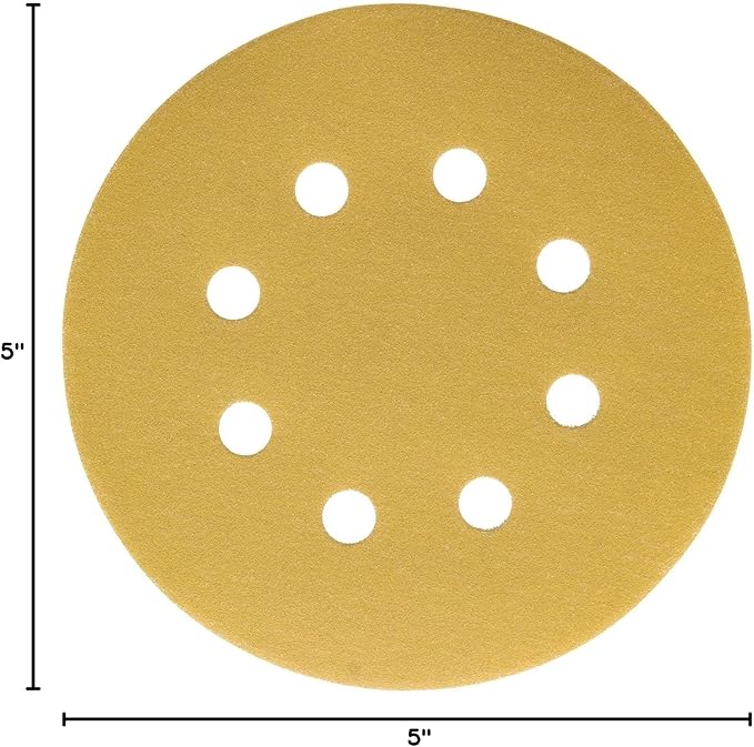 Dura-Gold Premium 220 Grit 5" Sandpaper Discs, 8 Hole Pattern Dustless, 50 Discs - Hook & Loop Backing for Orbital DA Sander, Detailing Finishing Color Sanding Automotive Paint Woodworking