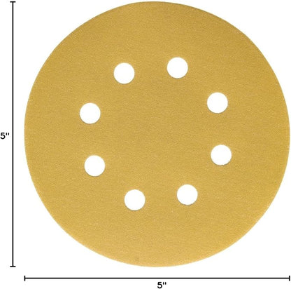 Dura-Gold Premium 220 Grit 5" Sandpaper Discs, 8 Hole Pattern Dustless, 50 Discs - Hook & Loop Backing for Orbital DA Sander, Detailing Finishing Color Sanding Automotive Paint Woodworking