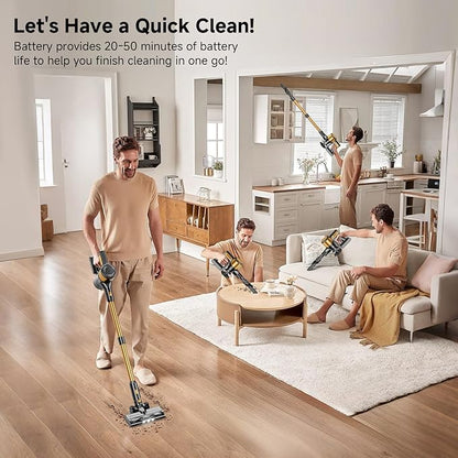 Vaconly Cordless Vacuum Cleaner, 8 in 1 40Kpa 55Mins,Lightweight Vacuum Cleaners for Home, Stick Vacuum with Anti-Tangle Brush,Wall Mount, Rechargeable Cordless Vacuum for Floor/Sofa/Pet Hair,Gold