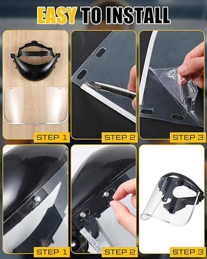 Copkim Safety Face Shield for Grinding and Cutting with 10 Pcs Replacement Clear Visor Full Impact Resistant Face Shield Protection Mask for Work Construction Weed Whacking Woodworking (Aluminum Edge)