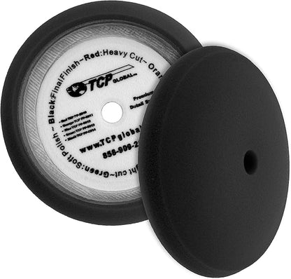 TCP Global 8" Black Foam Buffing Pad Extra Fine Finishing Polish Hook and Loop Backing - Buffing Pad for Automotive, Marine, Truck, RV & Compound Cutting