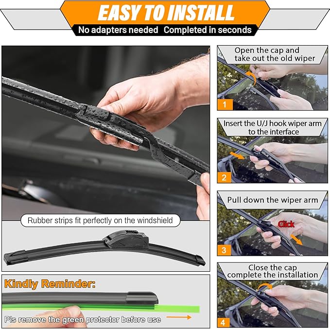 AUTOBOO 24"+20" Windshield Wipers with 11" Rear Wiper Blade Replacement for Cadillac XT5 2017 2018 2019 2020 2021 2022 2023 -Original Factory Quality (Pack of 3)