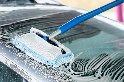 Mitt on a Stick PRO+ | Extendable Car Wash Brush, Mop, Mitt, Sponge | Blue w/ Noodle & Mesh Cover