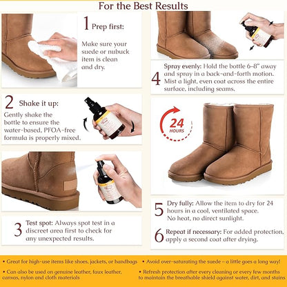 Leather Honey Suede Protector Spray: NonToxic, Non-aerosol Water and Stain Repellent. Protect Suede & Nubuck Shoes, Uggs, Boots, Furniture, Jackets, Bags & Apparel, 4oz