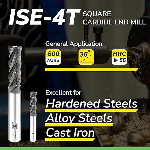 SPEED TIGER Micrograin Carbide Square End Mill - 4 Flute - ISE5/16 4T (1 Piece, 5/16") - for Milling Alloy Steels, Hardened Steel, Metal & More – Mill Bits Sets for DIYers & Professionals