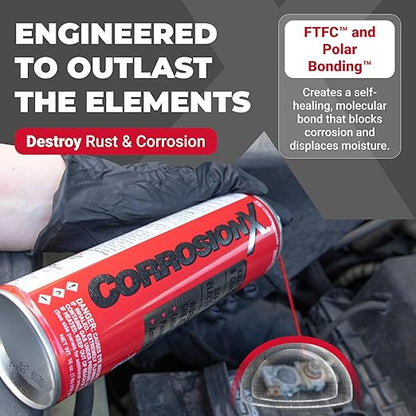 CorrosionX Rust Inhibitor, Industrial-Strength Dielectric Corrosion Prevention, Lubricant & Penetrant for Marine, Automotive, Electronics & RV Use, Protects Bolts, Cables, Engines, Parts, 16oz Aerosol