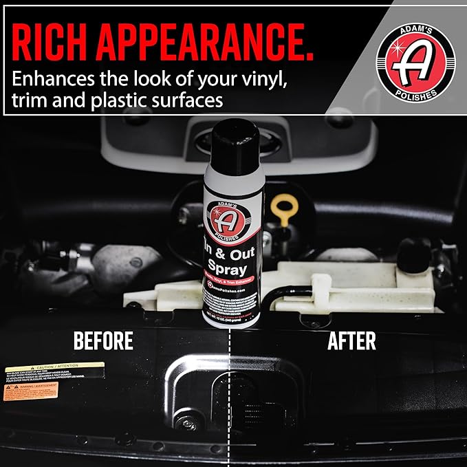 Adam's Polishes in and Out Spray, Car Detail Spray, Non-foaming, Low Gloss Coating, Deep Shine for Plastic and Trim, Good for Hard to Reach Areas, Watermelon Scent (3 Pack)
