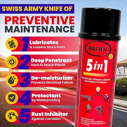 5-in-1 Industrial Lubricant Spray, Moisture Displacer, Deep Penetrant, Rust Blocker, Long Lasting Lubricant, Safe for Live Circuits, Tools & Machinery (Pack of 1)