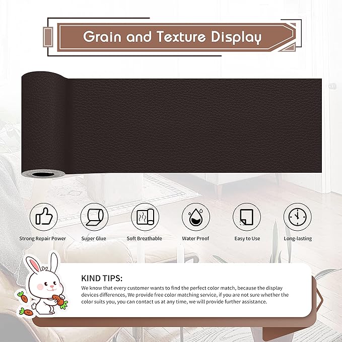 KING MOUNTAIN Leather Repair Patch,4 x 63 Inches self Adhesive Leather Repair Tape for Damaged Leather Furniture, Sofa Seating,Car Seats, Leather Goods(Dark Brown)