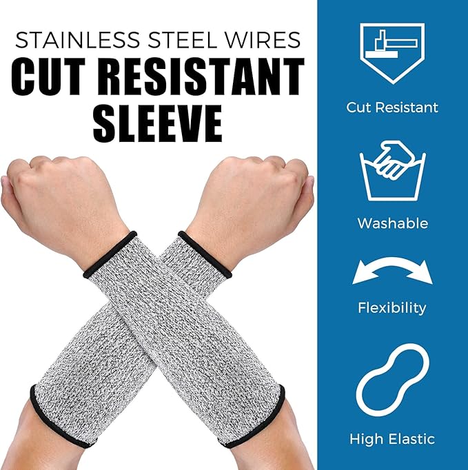 2 Pairs Cut Resistant Sleeve Arm Protection Level 5 Protection Safety Protective Sleeves Arm Protectors for Men Women(8.6 x 3.7 Inches,Gray)