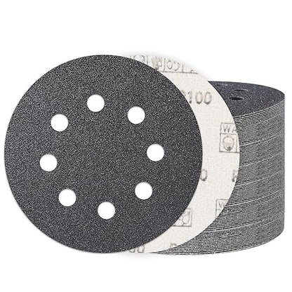 100PCS 5 Inch Hook and Loop Sanding Discs 100 Grit, 8 Hole Wet Dry Orbital Sander Sand Paper, Silicon Carbide Sandpaper for Automotive Wood Metal Glass