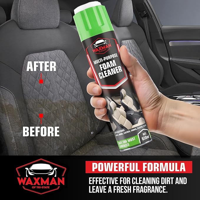 Car Interior Foam Cleaner - Multi-Purpose Deep Cleaning Foam Spray for Leather, Vinyl, Fabric, Plastic & Glass - Safe, Non-Drip Formula with Fresh Scent - 650ml