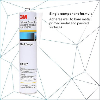 3M Urethane Seam Sealer, 08367, Black Color, High Solids, Permanently Flexible, 310 mL/10.5 fl oz Cartridge (Pack of 2)