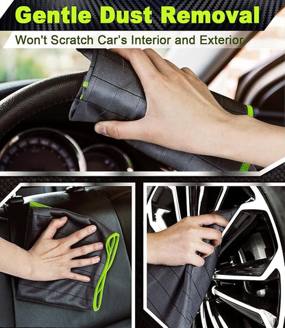 Airlab Carbon Microfiber Towels for Car Drying Window Glass Cleaner Magic Cleaning Cloth Auto Detailing Car Wipes Lint Free Rags Large Towel Interior Detailer, Pack of 4, 20" x 16", Grey-Green