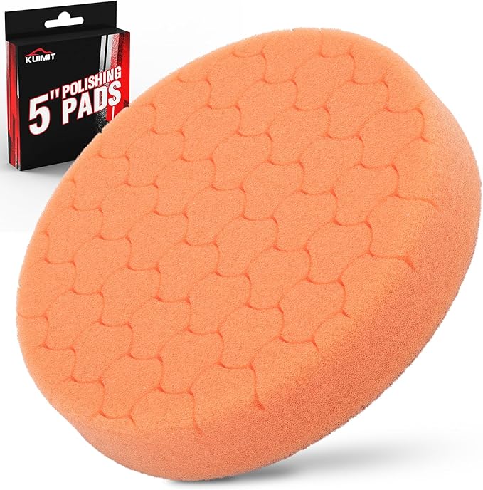 KUIMIT Orange Polish Pad, Buffing Polishing Pads, 1Pc 5.5 Inch Face for 5 Inch 125mm Backing Plate Compound Buffing Sponge Pads for Car Buffer Polisher Compounding, Polishing and Waxing