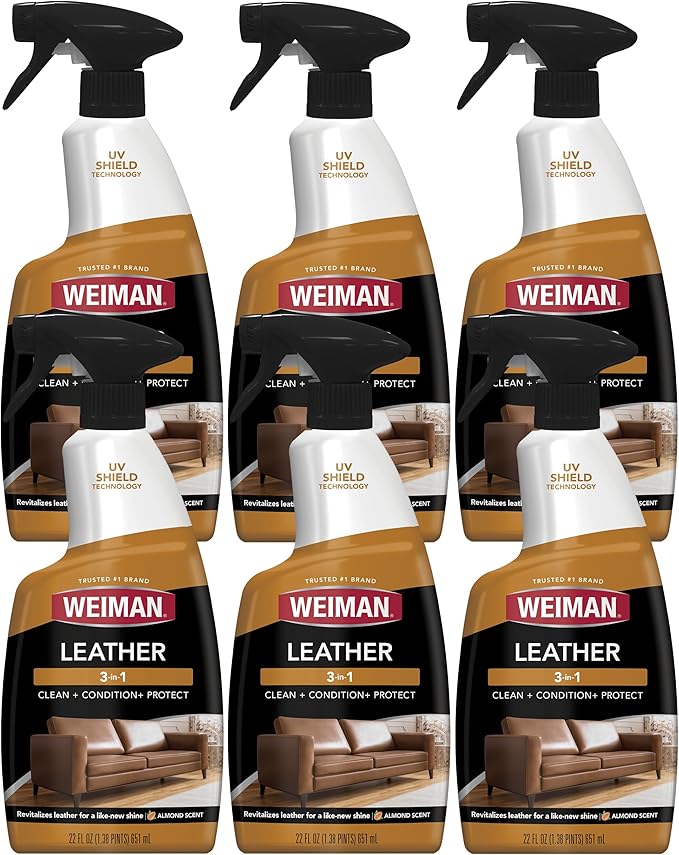 Weiman Leather Conditioner & Cleaner - Restores Surfaces, UV Protectants Help Prevent Cracking or Fading of Furniture, Sofa, Couch, Car Seats, Shoes, Purses, 6 Pack, 22 Oz