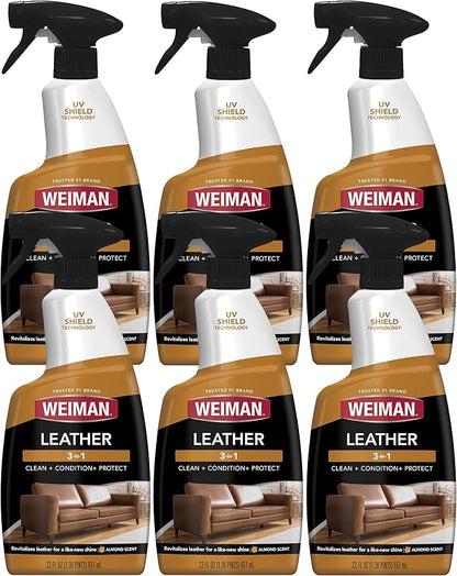 Weiman Leather Conditioner & Cleaner - Restores Surfaces, UV Protectants Help Prevent Cracking or Fading of Furniture, Sofa, Couch, Car Seats, Shoes, Purses, 6 Pack, 22 Oz