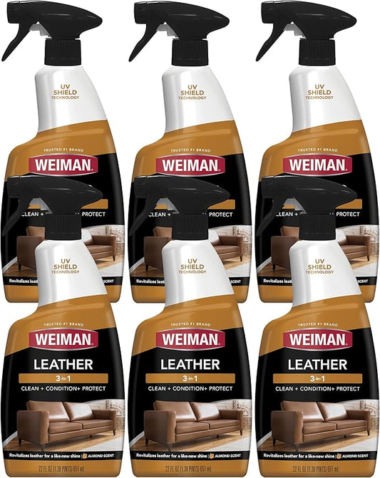 Weiman Leather Conditioner & Cleaner - Restores Surfaces, UV Protectants Help Prevent Cracking or Fading of Furniture, Sofa, Couch, Car Seats, Shoes, Purses, 6 Pack, 22 Oz