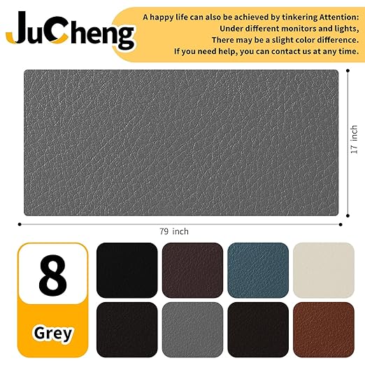 JuCheng Leather Repair Kit -Leather Repair Patch Self-Adhesive Waterproof Patch & Glue for Furniture, Car Seats, Sofa, Couch, Vinyl - Instant Fix for Tears & Scratches (Grey, 17X79 inch)
