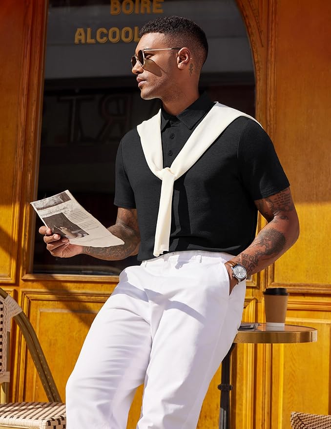 COOFANDY Mens Polo Shirts Short Sleeve Casual Summer Polo Tee Classic Collared Golf Stylish Tops
