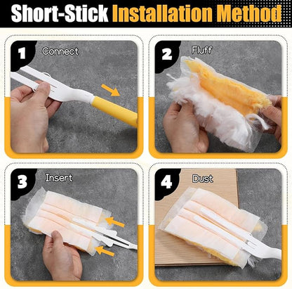 62 Pcs Duster Refills for Most Duster Handle, 360° Heavy Duty Dusters Refill Electrostatic Compatible with Dusteres, Disposable Dusters Kit with 1pcs Retractable Handle for Furniture, Blinds