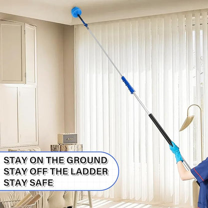 High Reach Cleaning Kit with 12FT Telescoping Pole - Ceiling Fan & Microfiber Feather Dusters, Cobweb Brush, Window Squeegee & Washer