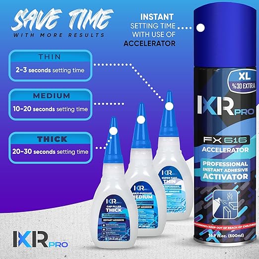 CA Glue with Activator Kit (36x1.75 oz. Thin-Medium-Thick + 12x16.9 fl.oz.) Cyanoacrylate Glue and Activator, Super Glue Accelerator, Super Glue for Wood, Woodworking, Plastic, Guitar, 3D Printing