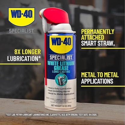 WD-40 Specialist White Lithium Grease Spray with SMART STRAW SPRAYS 2 WAYS, 10 OZ [6-Pack]