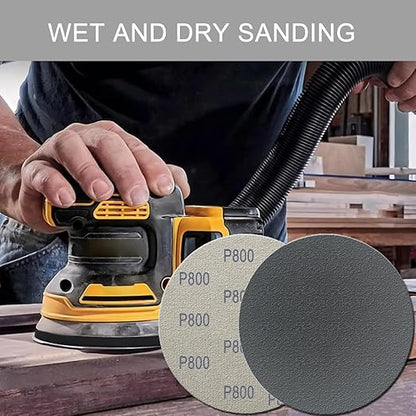 6 Inch 50 Pcs Wet Dry Sanding Discs Hook and Loop, 800 Grit Sandpaper Automotive Wood Metal Polishing & Sanding, Silicon Carbide Sand Paper for Random Orbital Sander (Grit 800)