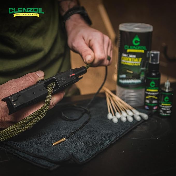 CLENZOIL Field & Range Pistol & Rifle Essentials Gun Cleaning Kit | CLP Spray & Oiler with Bore Cleaner | Clean, Lubricate & Protect | Nylon Brush, Bore Swabs & Microfiber
