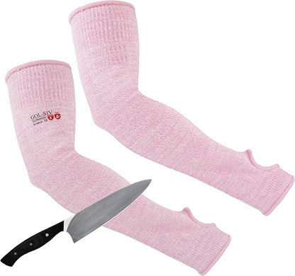 GOL-SIV Arm Protectors For Thin Skin And Bruising, Cut Resistant Sleeves For Men Women, A5 Level Pink Arm Sleeve For Gardening (Pink, 17.7 In)