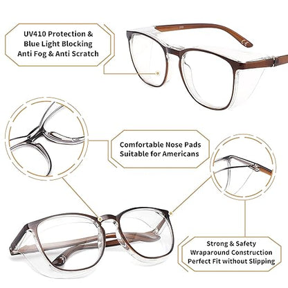 Alsenor Safety Glasses Anti Fog Goggles Protective Eyewear Blue Light Blocking Anti Dust UV Protection Glasses For Men Women (Brown)