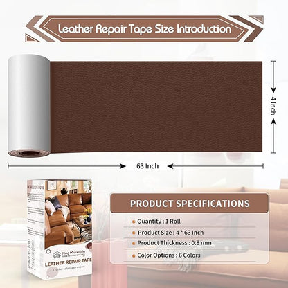 KING MOUNTAIN Leather Repair Patch,4 x 63 Inches self Adhesive Leather Repair Tape for Damaged Leather Furniture, Sofa Seating,Car Seats, Leather Goods (Medium Brown)