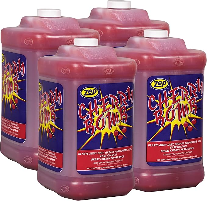 Zep Cherry Bomb Hand Cleaner and Zep D-4000 Hand Soap Dispenser - 1 Gal (Case of 4) - 95124 - Heavy-Duty Shop Grade Formula