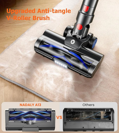 NADALY Cordless Vacuum Cleaner, 500W 40KPA Stick Vacuum with 45min Runtime, Anti-Tangle Self-Standing Vacuum Cleaners for Home, Lightweight Vacuum for Hardwood Floor/Carpet/Pet Hair, Bronzed Gold