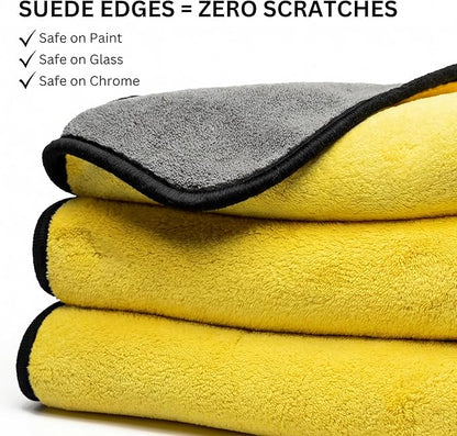 The Pro Stuff® Microfiber Towels for Cars, 600 GSM, Super Soft Drying Towels for Cars, Dual-Sided for Cleaning, Washing and Buffing, Tagless, Scratch-Free, Lint Free Cloth (16”x16”) | Pack of 3