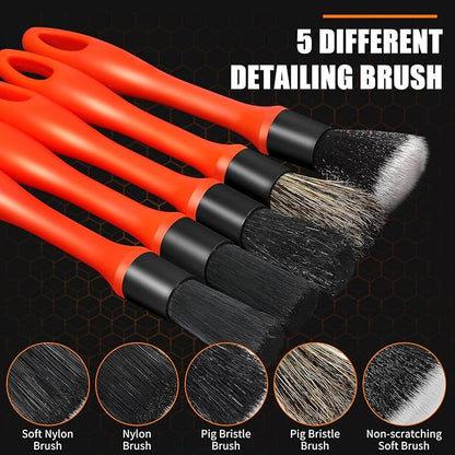 62'' Car Wash Brush with Long Handle, Complete Car Wash Kit, Scratch-Free Car Cleaning Brush Mop Kit with Clay Bar, Wash Mitt, Window Squeegee, Wheel Brush, Storage Bag for Car Truck RV