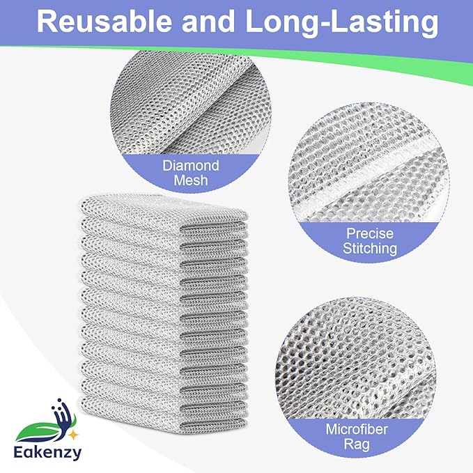 Eakenzy Non Scratch Wire Dishcloth, Multipurpose Wire Dishwashing Rag for Wet and Dry, Steel Cloth for Washing Dishes, Rust Removal Cleaning Cloth Kitchen, No Odor, Double Layer, 20 Pack