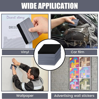 Lasnten 50 Pcs Plastic Vinyl Squeegee 4 Inch Felt Edge Squeegee for Car Window Windshield Glass Cleaning Tool Vinyl Scraper Decal Applicator Tool with Black Fabric Felt Edge (Gray)