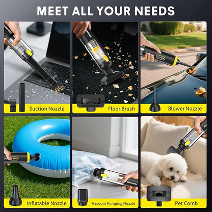 SEEDUSTRY Handheld Car Vacuum Portable Cordless, 6-in-1 Mini Cordless Vacuum Cleaner with Brushless Motor & 18000Pa Powerful Suction, Type-C Charge, 2025 Mini Vacuum V-C08 Pro for Car Home Office Pet