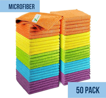GREEN LIFESTYLE Chamois Cloth, Microfiber Cleaning Cloth 50 Pack, Borderless Towels Cleaning, Car Microfiber Towel, Drying Car Wash Towels (11.5" x 11.5", Multicolor)