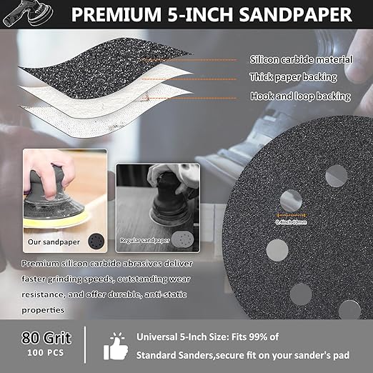 50PCS 5 Inch Hook and Loop Sanding Discs 2500 Grit, 8 Hole Wet Dry Orbital Sander Sand Paper, Silicon Carbide Sandpaper for Automotive Wood Metal Glass