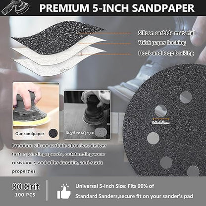 50PCS 5 Inch Hook and Loop Sanding Discs 2500 Grit, 8 Hole Wet Dry Orbital Sander Sand Paper, Silicon Carbide Sandpaper for Automotive Wood Metal Glass