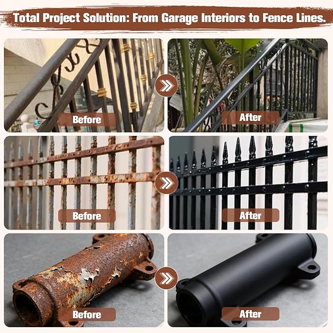 2-in-1 Rust Converter & Metal Primer - 1-Step Rust Stopper, Anti-Rust Coating & Corrosion Inhibitor, Paint Over Rusted/Clean Metal Without Sanding, Heat Resistant (350°F/176°C) & UV Protected, for Automotive, Marine, Industrial, Tools, Fences - 35 oz