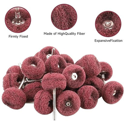 100 PCS Abrasive Buffing Wheels,1 Inch Buffing Polishing Wheel Set for Rotary Tool Accessorie 1/8'' (3mm) Shank, Red 240 Grits for Metal,Wood, Rust Removal