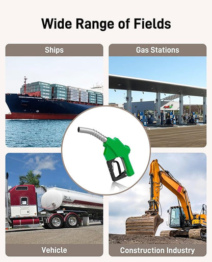1"NPT Green Automatic Shut-Off Fuel Nozzle, Diesel Gas Pump Nozzles Max Flow Rate 30 GPM, 19/16" (OD=30mm) Spout Car Fuel Filling Transfer Nozzle Used for Diesel Petrol Gasoline Kerosene