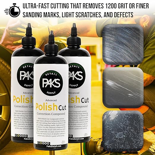 Paks Polish Cut Car Compound, Advance Cutting Compound and Rubbing Compound for Cars, 16-oz Car Polish Compound, Buffing Compound and Car Swirl Remover for Car Paint Correction Kit