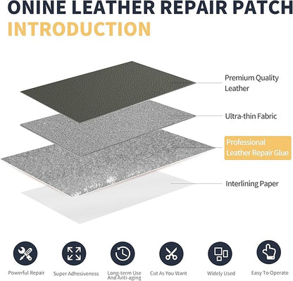 ONine Leather Repair Patch，Leather Repair Tape, 3 x 60 inches Leather Repair Patch for Furniture,Vinyl Repair kit，Leather Couch Patch，for Sofas, Furniture, car Seats(Grey-Litchi Grain)