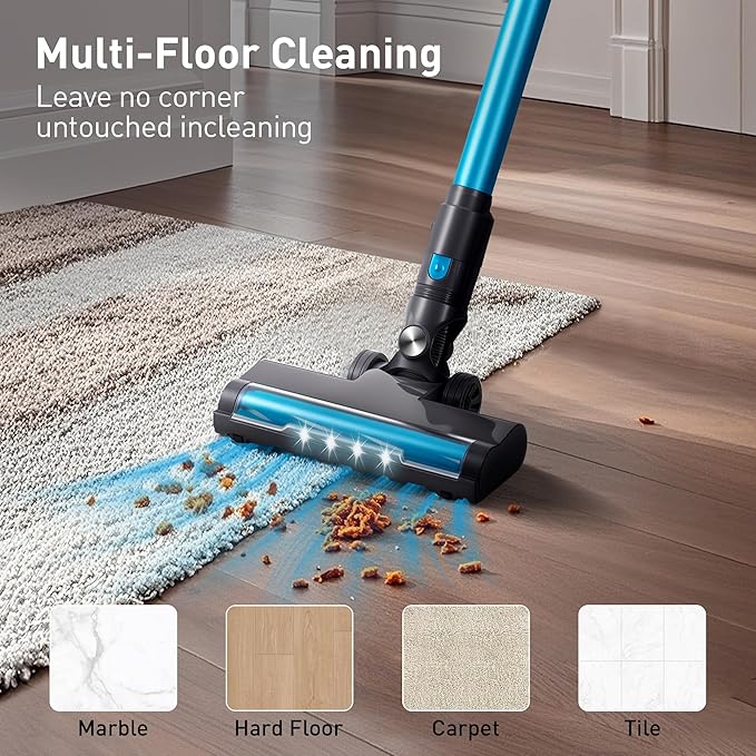 Deepvac 250W 25KPa Suction Cordless Vacuum Cleaner, 6-in-1 Lightweight Stick Vacuum with LED Display & Detachable Battery, 45 Mins Runtime for Hard Floor, Carpet, Pet Hair, Car Cleaning